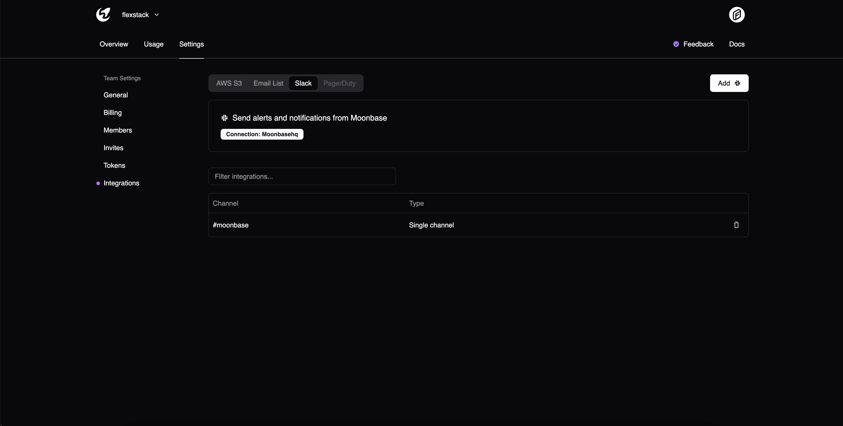 Moonbase logs dashboard