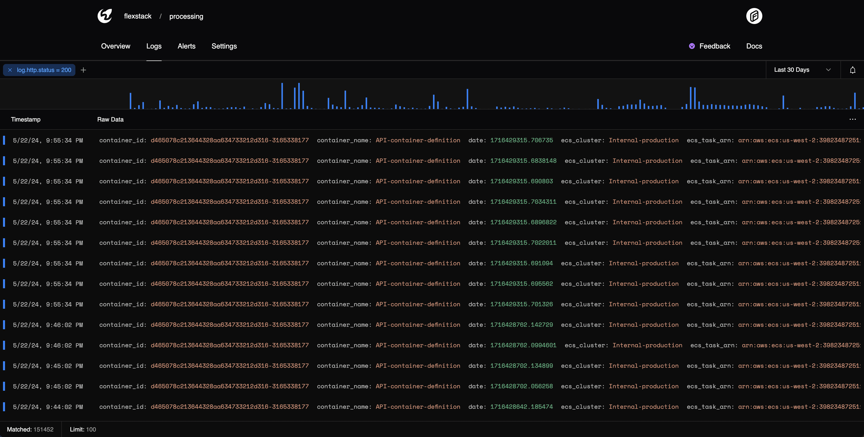 Moonbase logs dashboard